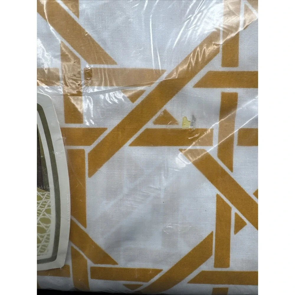 Vintage 70s Bed Sheet FULL FITTED Size Gold Cane Print JC Penny Pennys New